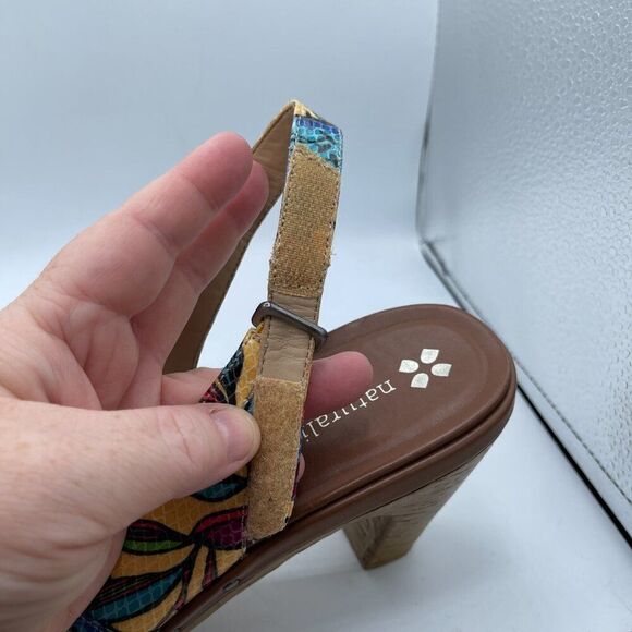 NATURALIZER N5 CONTOUR Wooden Heels Floral Slingback Shoes 9 - Picture 14 of 14